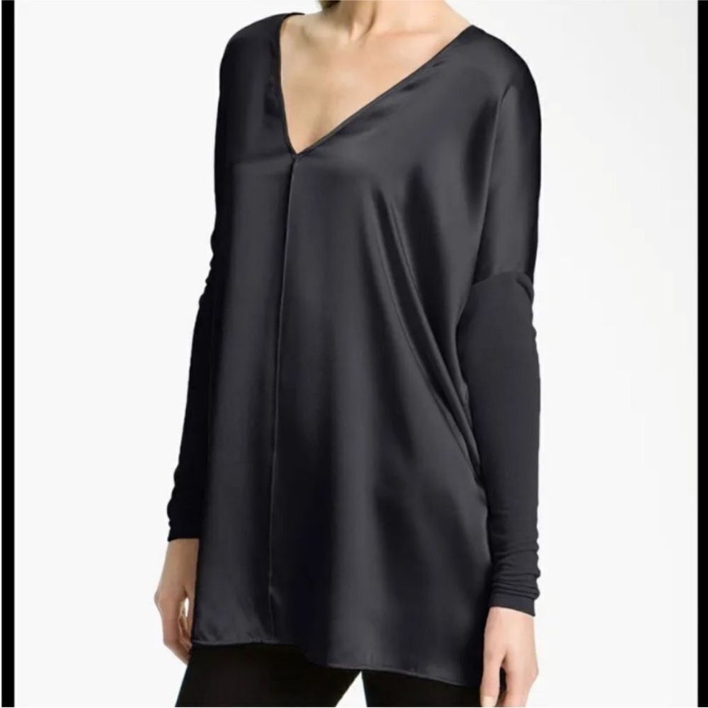 Vince Elegant Black Satin silk/cashmere Blouse, S
